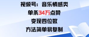 视频号分成计划新玩法：音乐情感类单条34W点赞，变现四位数，方法简单易复制-联创在线