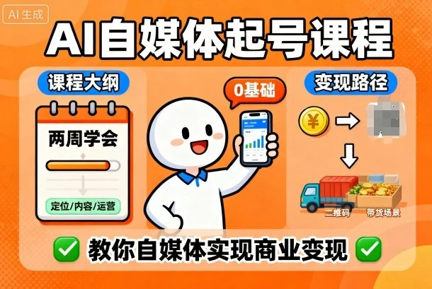 【精】AI自媒体起号课程，0基础小白两周学会，教你自媒体实现商业变现-联创在线