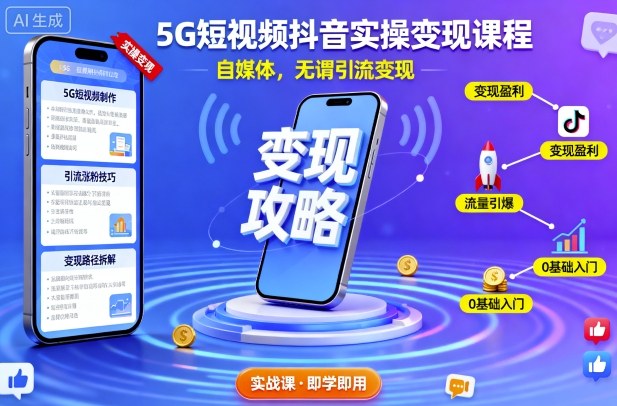5G短视频抖音实操变现课程，自媒体，无谓引流变现-联创在线