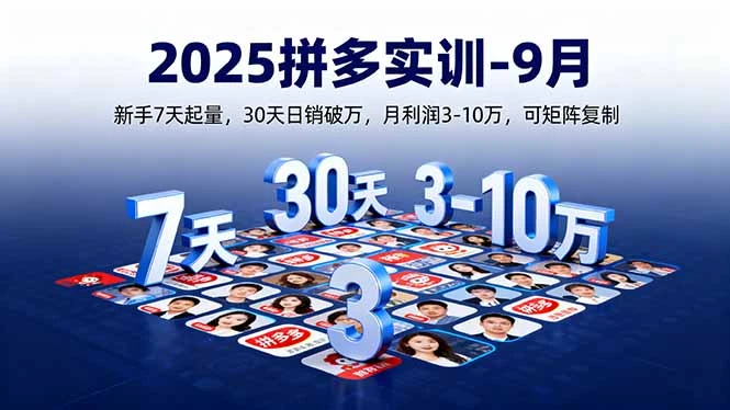 【精】2025拼多多实训-9月：新手7天起量,30天日销破万,月利润3-10万,可矩阵复制-联创在线