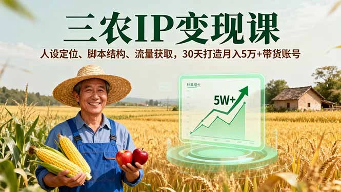 【精】三农IP变现课，人设定位、脚本结构、流量获取，30天打造月入5万+带货账号-联创在线