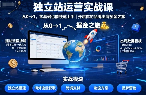 【精】独立站运营实战课，​从0到1，零基础也能快速上手，开启你的品牌出海掘金之旅-联创在线