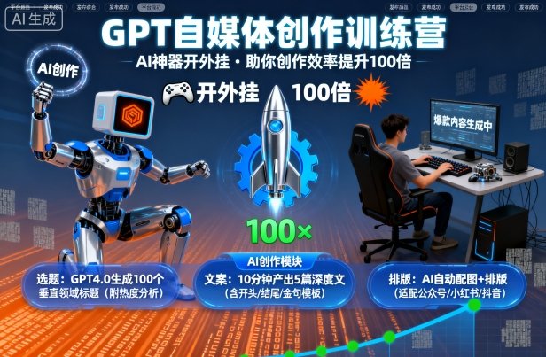 【精】GPT自媒体创作训练营：AI神器开外挂，助你创作效率提升100倍-联创在线