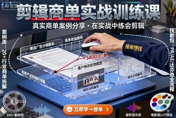 【精】剪辑商单实战训练课,真实商单案例分享,在实战中练会剪辑-联创在线