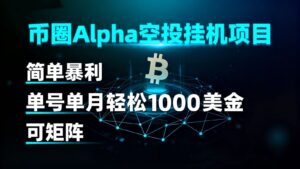 币圈alpha空投挂机项目 简单暴利 单号单月轻松1000+美金 可矩阵-联创在线