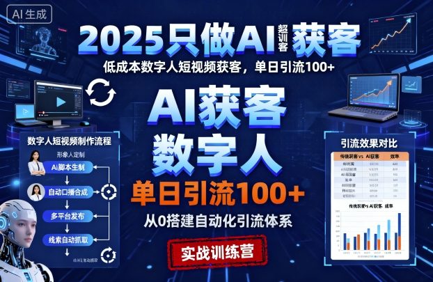 2025只做AI获客，AI超级获客实训营，低成本数字人短视频获客，单日引流100+-联创在线