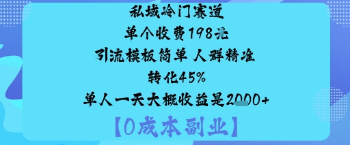 私域冷门赛道:单个收费198米引流模板简单人群精准转化45%单人一天大概收益是1k+-联创在线