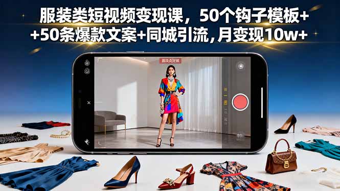 服装类短视频变现课，50个钩子模板+50条爆款文案+同城引流，月变现10w+-联创在线