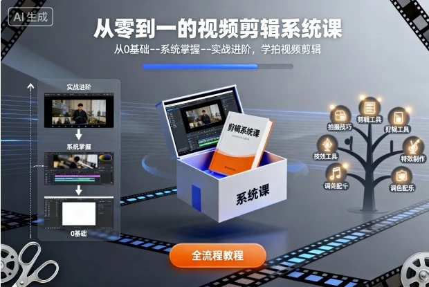 【精】从零到一的视频剪辑系统课，从0基础–系统掌握–实战进阶，学拍视频剪辑-联创在线