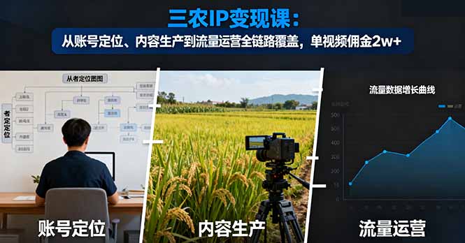 三农IP变现课：从账号定位、内容生产到流量运营全链路覆盖，单视频佣金2w+-联创在线
