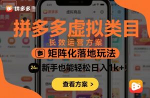 拼多多虚拟类目长效运营方案：矩阵化落地玩法，新手也能轻松日入1k+-联创在线