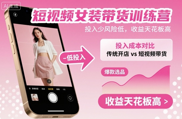短视频女装带货训练营，投入少风险低，收益天花板高-联创在线