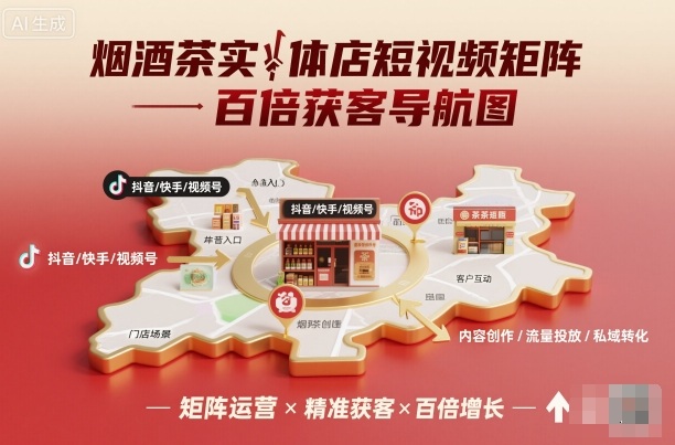烟酒茶实体店短视频矩阵百倍获客导航图-联创在线