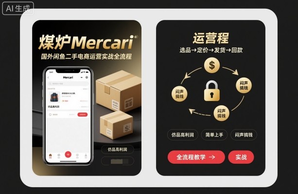 煤炉Mercari国外闲鱼二手电商运营实战全流程，仿品高利润，简单上手，闷声搞钱-联创在线