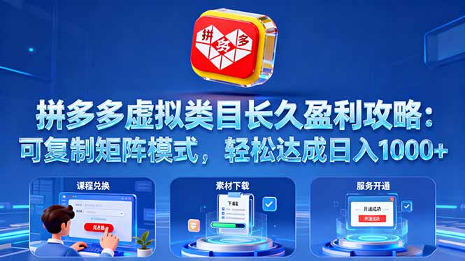 拼多多虚拟类目长久盈利攻略：可复制矩阵模式，轻松达成日入 1000+-联创在线