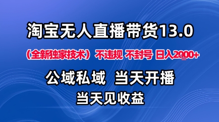 淘宝无人直播13.0，公域私域技术，不封号，不违规布局下半年旺季赛道，日入1K+(独家技术)【揭秘】-联创在线