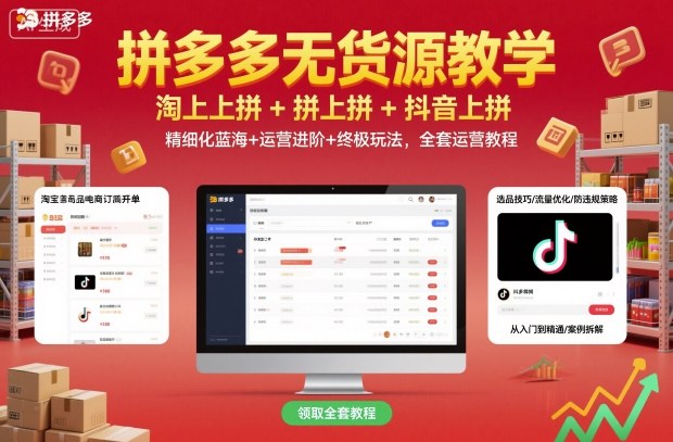 拼多多无货源教学，淘上拼+拼上拼+抖上拼，精细化蓝海+运营进阶+终极玩法，全套运营教程-联创在线