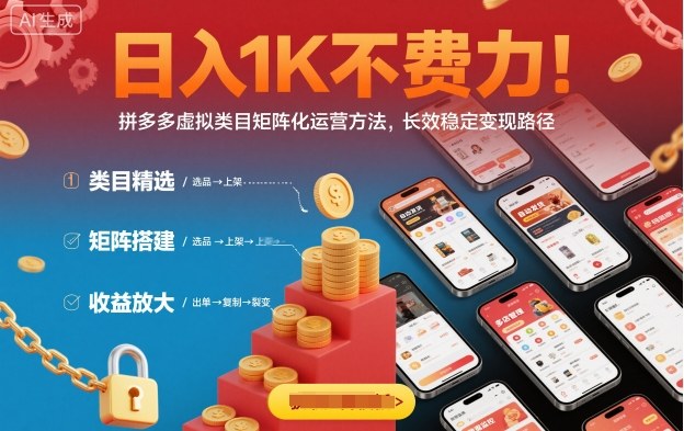 日入1K不费力！拼多多虚拟类目矩阵化运营方法，长效稳定变现路径-联创在线